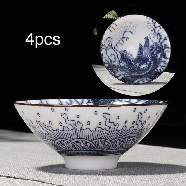 4-teiliges Blau und Weiß Porzellan Teetassen Set | Brehn