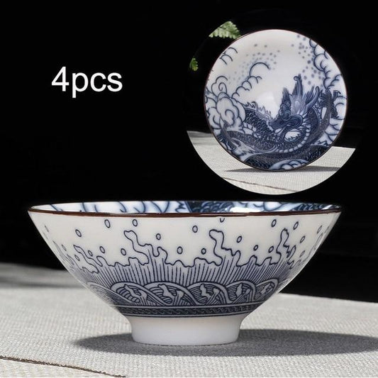 4-teiliges Blau und Weiß Porzellan Teetassen Set | Brehn