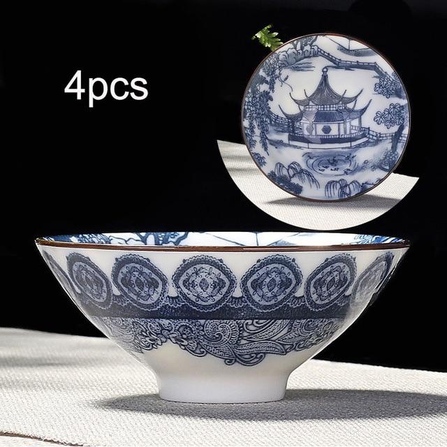 4-teiliges Blau und Weiß Porzellan Teetassen Set | Brehn