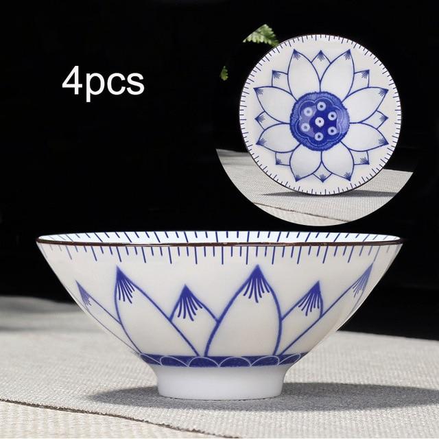 4-teiliges Blau und Weiß Porzellan Teetassen Set | Brehn
