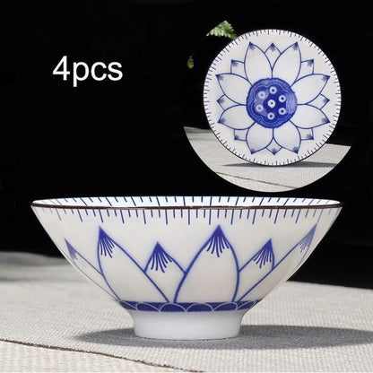 4-teiliges Blau und Weiß Porzellan Teetassen Set | Brehn