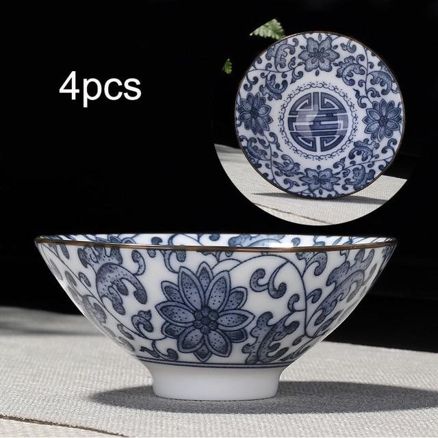 4-teiliges Blau und Weiß Porzellan Teetassen Set | Brehn