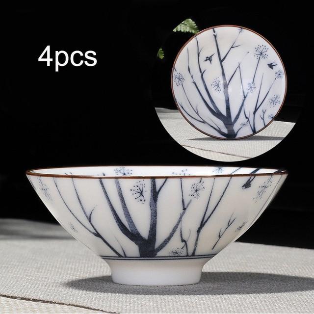 4-teiliges Blau und Weiß Porzellan Teetassen Set | Brehn