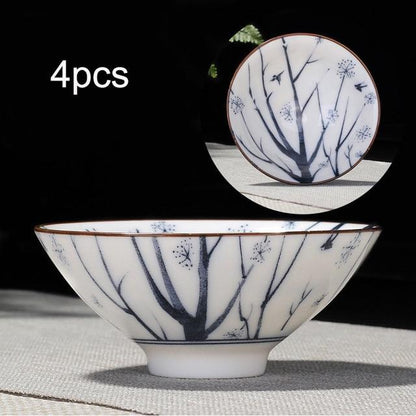 4-teiliges Blau und Weiß Porzellan Teetassen Set | Brehn