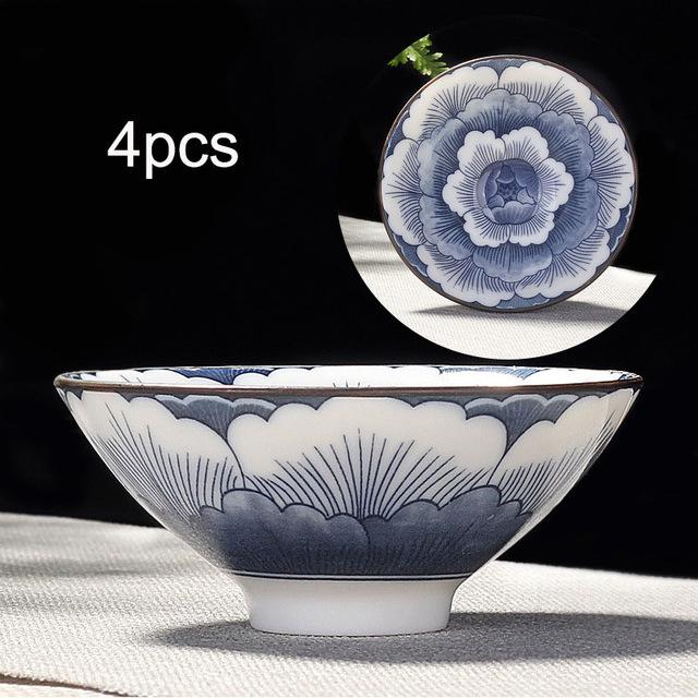 4-teiliges Blau und Weiß Porzellan Teetassen Set | Brehn