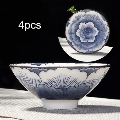 4-teiliges Blau und Weiß Porzellan Teetassen Set | Brehn