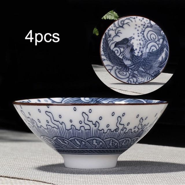 4-teiliges Blau und Weiß Porzellan Teetassen Set | Brehn