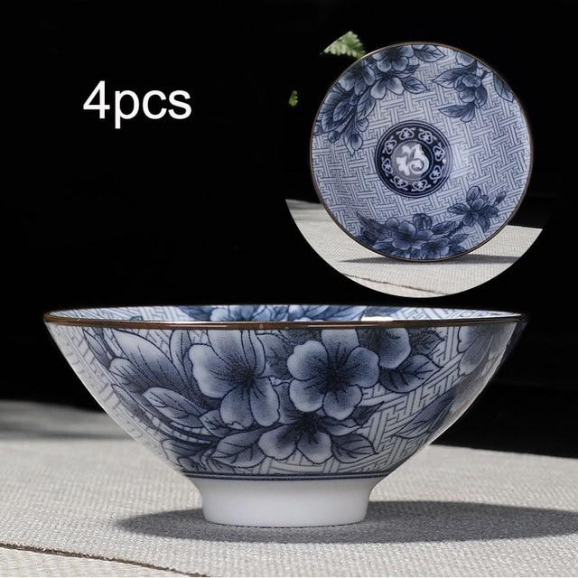 4-teiliges Blau und Weiß Porzellan Teetassen Set | Brehn