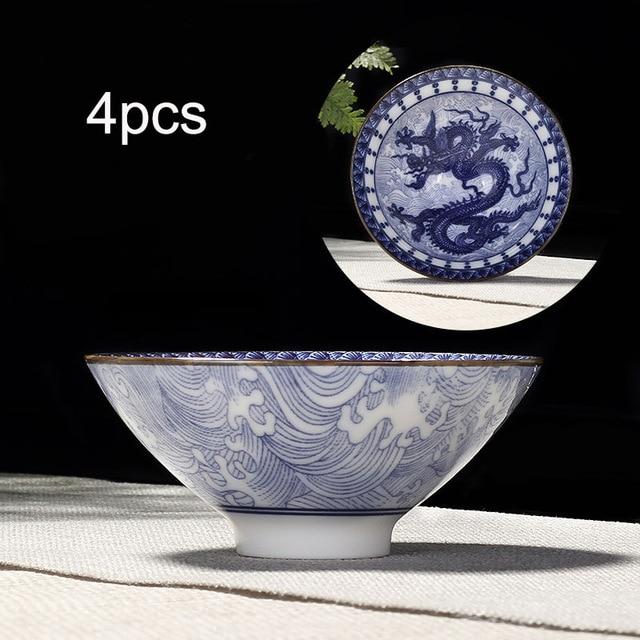 4-teiliges Blau und Weiß Porzellan Teetassen Set | Brehn