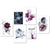 Abstrakte Galeriewand aus lila und blauen Blumen