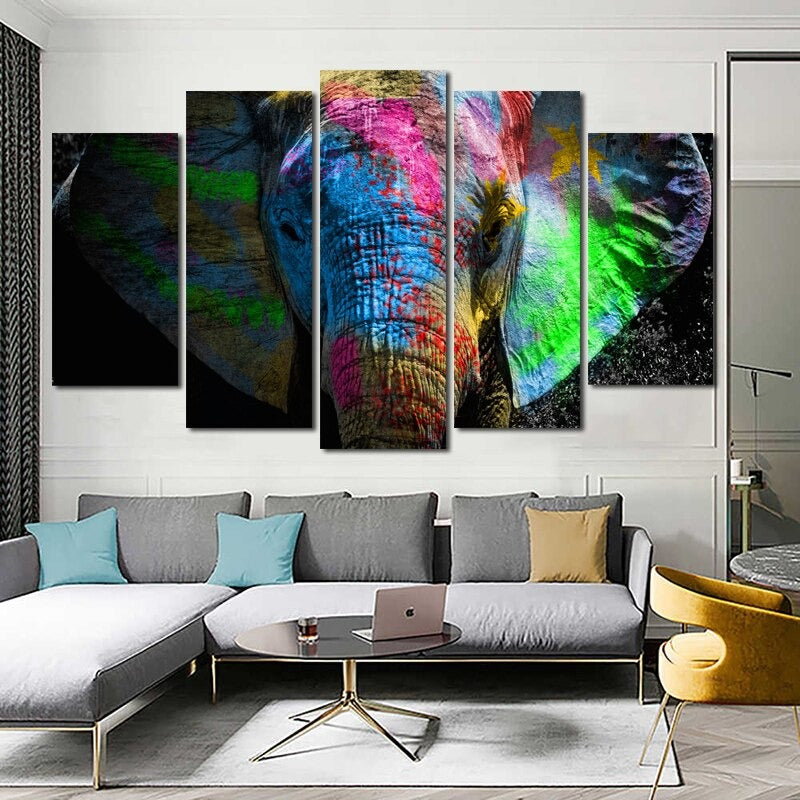 5 Panels "Bunte Tierdruck"-Wandkunst Modulare Bilder Poster