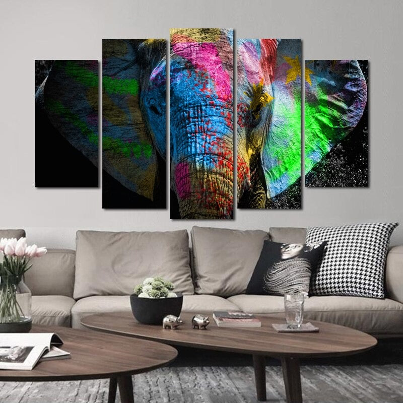 5 Panels "Bunte Tierdruck"-Wandkunst Modulare Bilder Poster