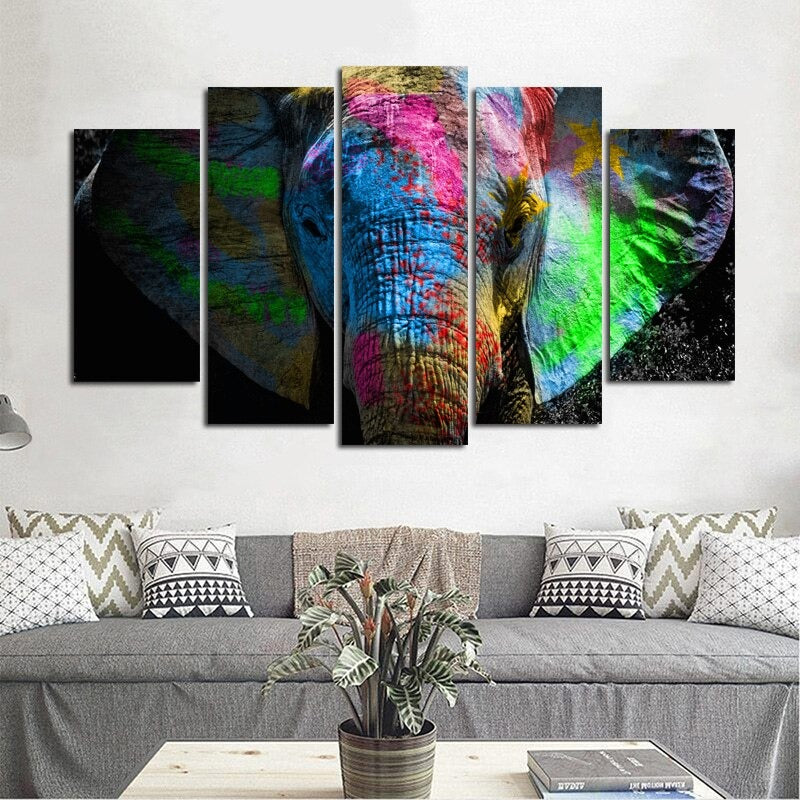 5 Panels "Bunte Tierdruck"-Wandkunst Modulare Bilder Poster