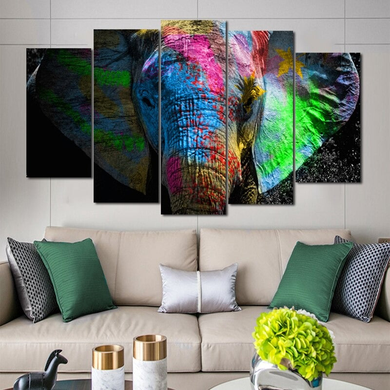5 Panels "Bunte Tierdruck"-Wandkunst Modulare Bilder Poster