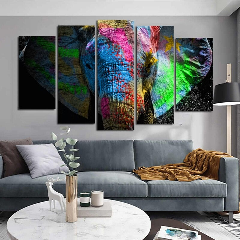 5 Panels "Bunte Tierdruck"-Wandkunst Modulare Bilder Poster