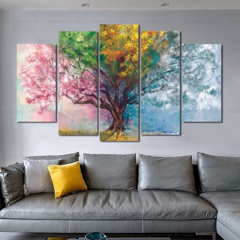 5 Panels "Farbenfroher Saisonbaum"- Wandkunst Modulare Bilder Poster
