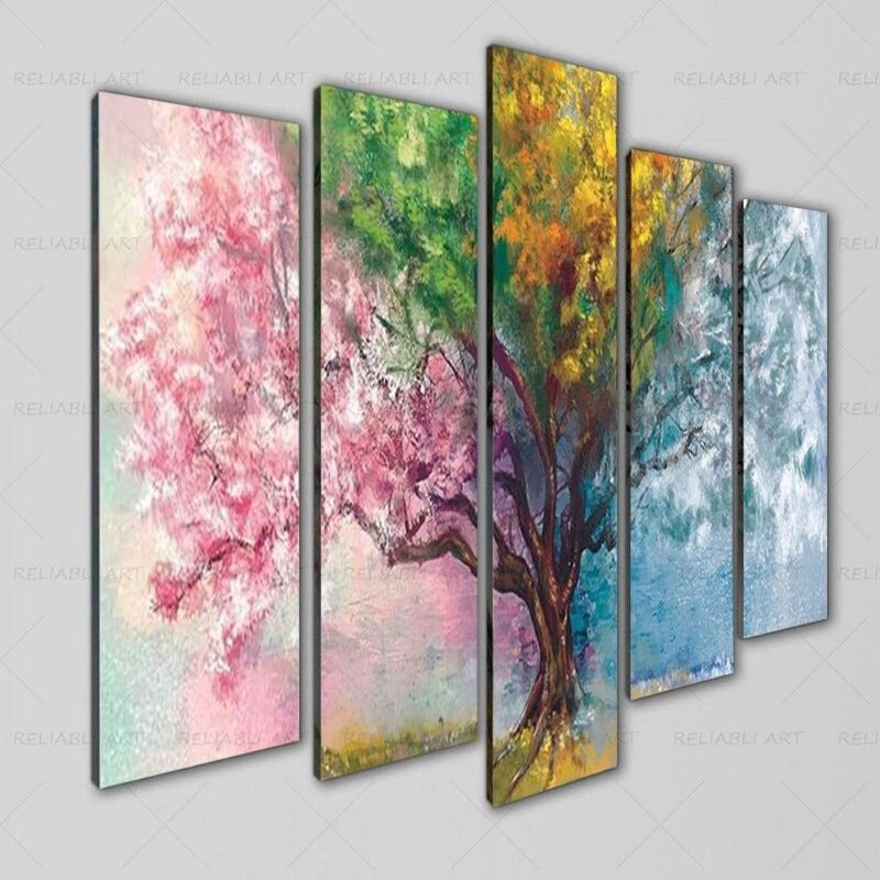 5 Panels "Farbenfroher Saisonbaum"- Wandkunst Modulare Bilder Poster