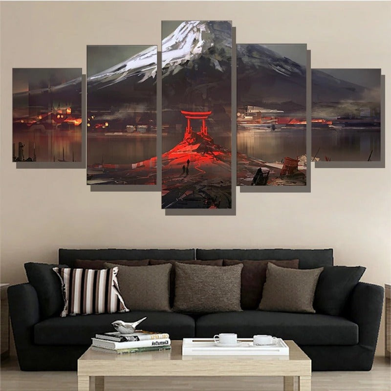 5 Stück Abstract Art "Mount Fuji Japan Drawing"-Wandkunst Poster