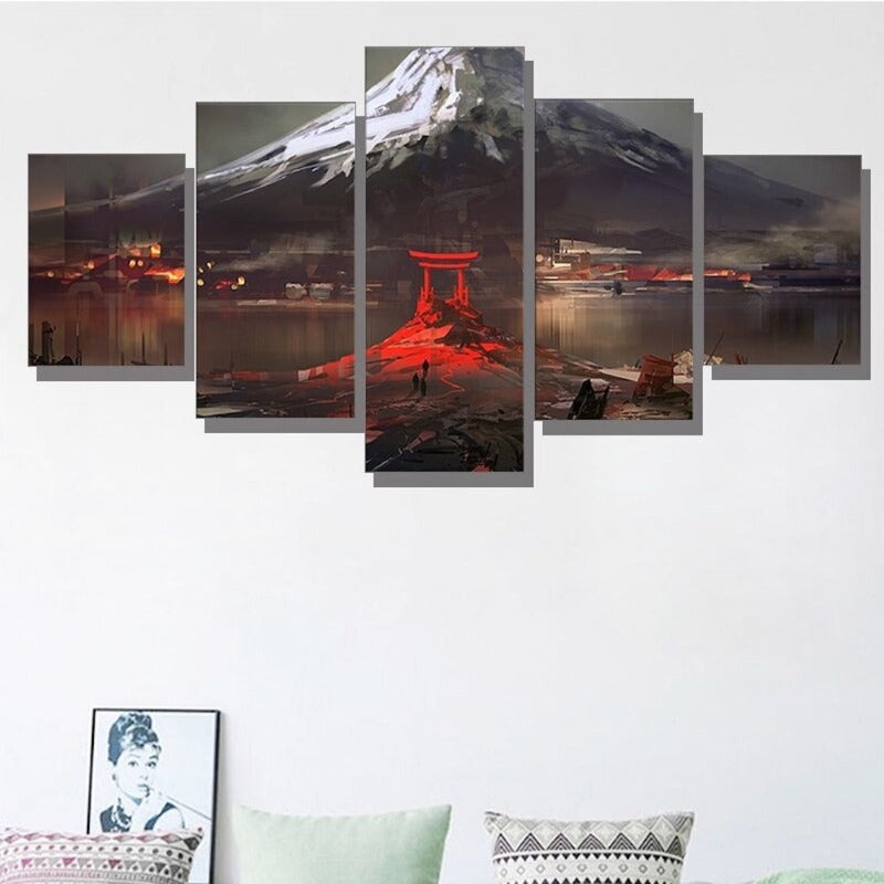 5 Stück Abstract Art "Mount Fuji Japan Drawing"-Wandkunst Poster