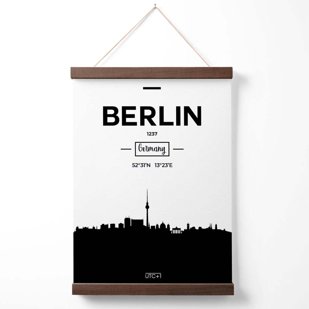 Berliner Stadtsilhouette-Poster (Schwarz-Weiß) mit Aufhänger