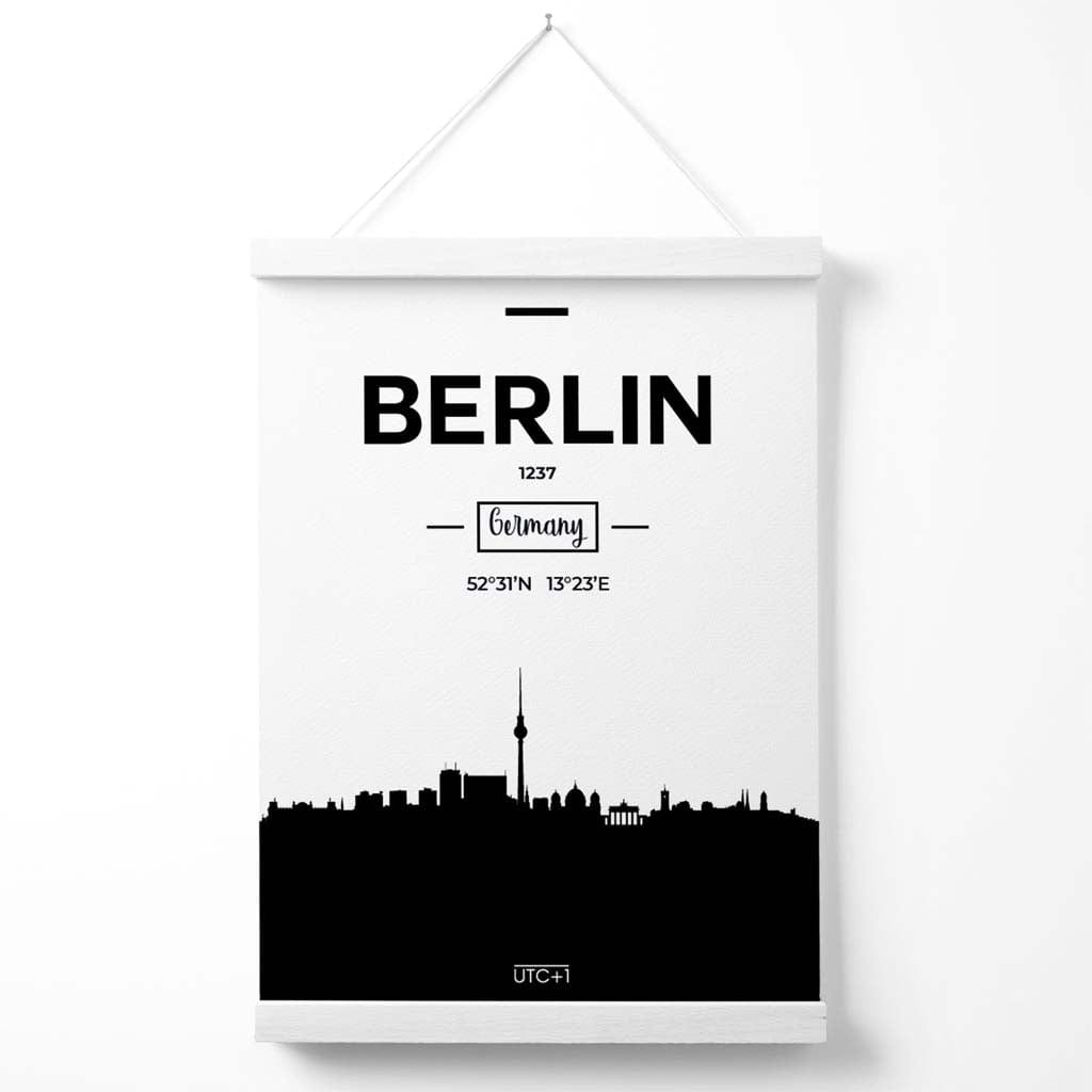 Berliner Stadtsilhouette-Poster (Schwarz-Weiß) mit Aufhänger