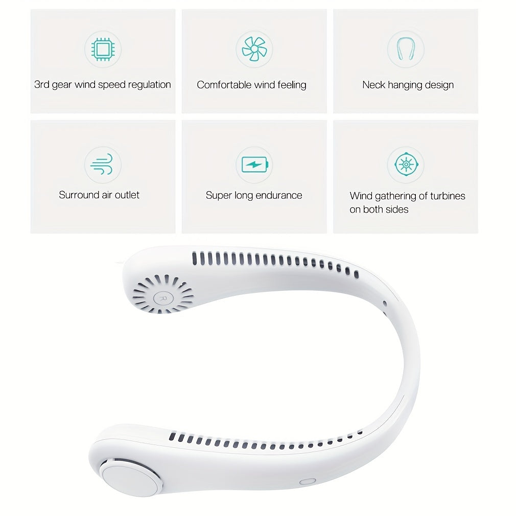 1pc Tragbarer Nackenventilator Elektrischer Drahtloser Ventilator Wiederaufladbarer USB Mini Ventilator Blattloser Persönlicher Ventilator Hängender Nacken Kühler Für Outdoor-Sportarten | Brehn