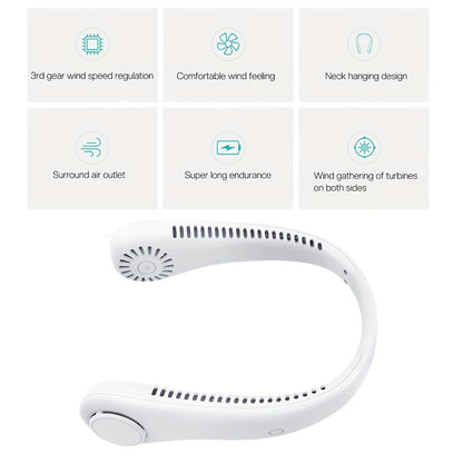 1pc Tragbarer Nackenventilator Elektrischer Drahtloser Ventilator Wiederaufladbarer USB Mini Ventilator Blattloser Persönlicher Ventilator Hängender Nacken Kühler Für Outdoor-Sportarten | Brehn
