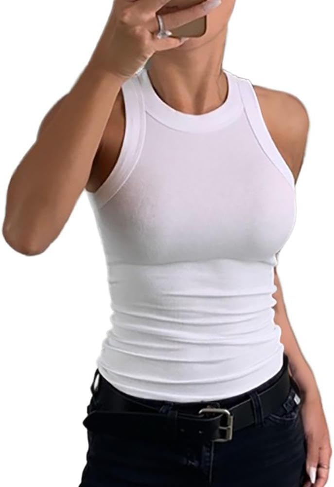 Brehn | Damen Rippen-Rückenfreies Tanktop
