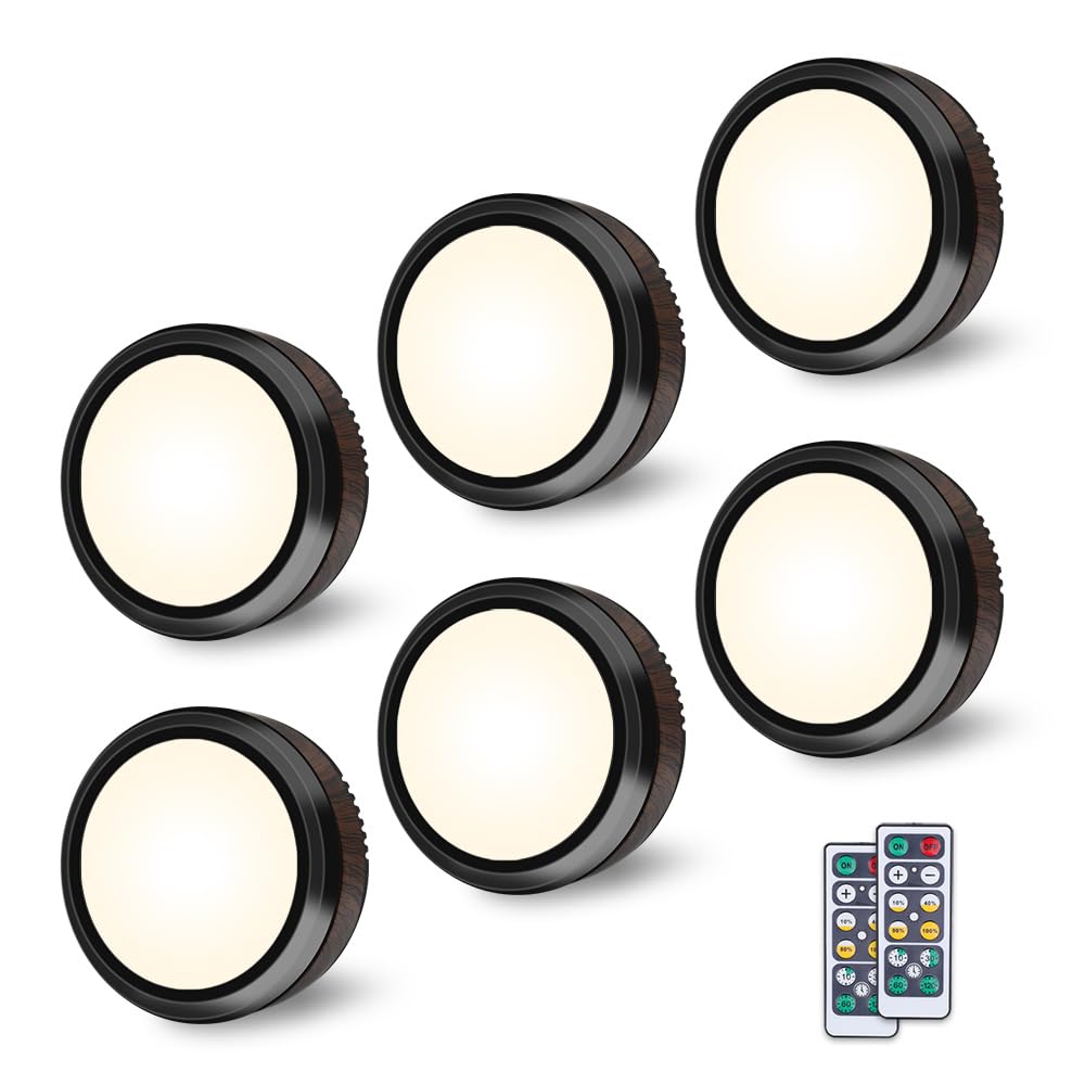 Brehn | Leastyle Fernbedienung Led Puck Licht, dimmbar batteriebetrieben Unterbauleuchte - 6er Pack Naturweiß