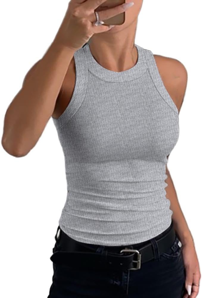 Brehn | Damen Rippen-Rückenfreies Tanktop