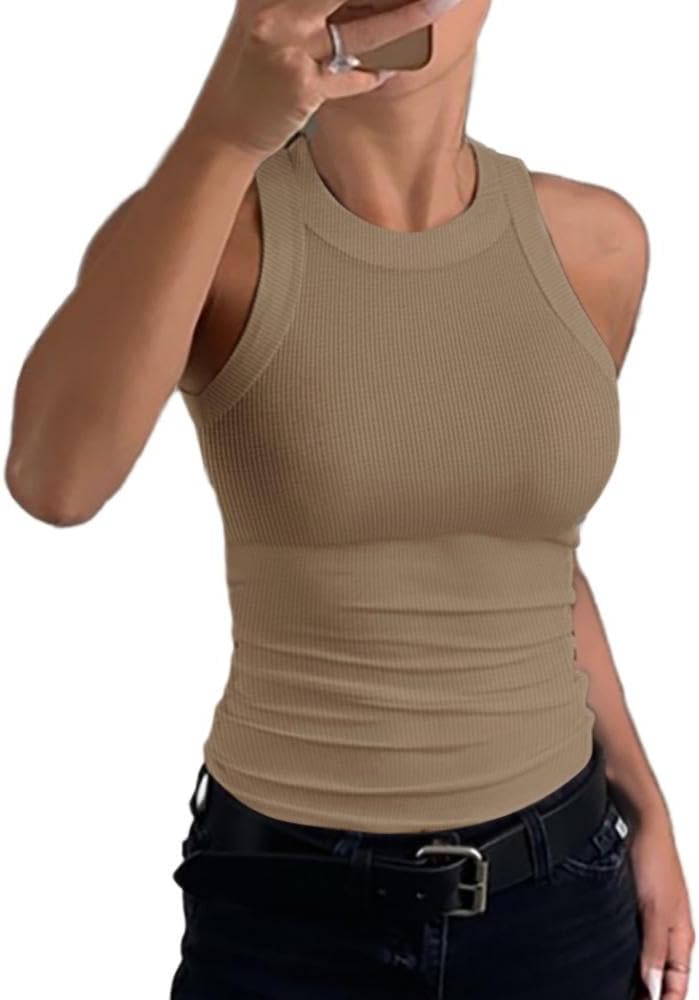 Brehn | Damen Rippen-Rückenfreies Tanktop