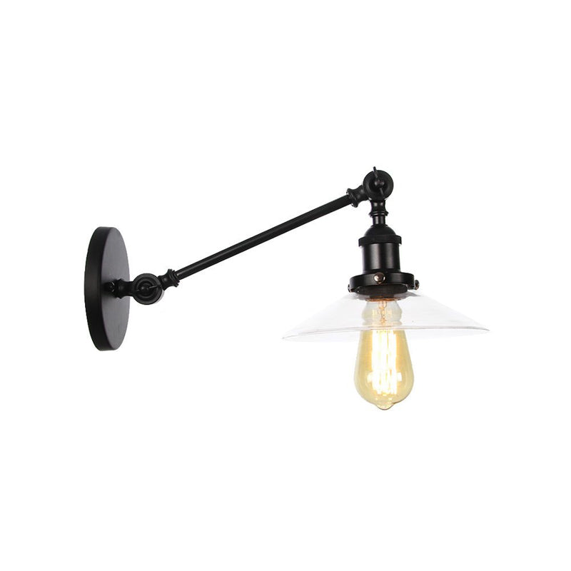1 Licht Innen Wandlampe Vintage Schwarz/Messing/Bronze Beleuchtungseinrichtung mit konischem transparentem Glasschirm, 8"/12" L Arm