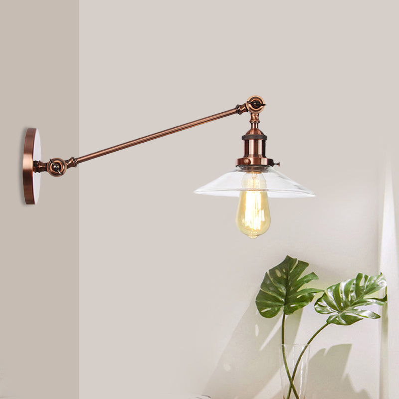 1 Licht Innen Wandlampe Vintage Schwarz/Messing/Bronze Beleuchtungseinrichtung mit konischem transparentem Glasschirm, 8"/12" L Arm