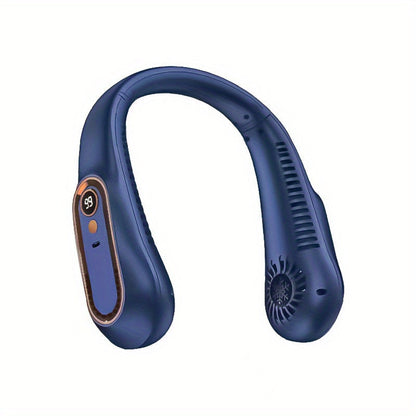 Bleib cool und bequem mit diesem USB-wiederaufladbaren Nackenventilator mit 5 Geschwindigkeitsstufen - Digitalanzeige und bladeloos! | Brehn