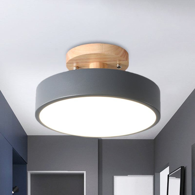 Brehn | Skandinavische LED-Deckenleuchte mit Holz | Moderne Trommelform für Flure und Eingänge | Energieeffiziente Beleuchtung
