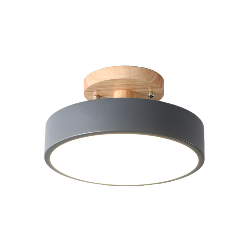 Brehn | Skandinavische LED-Deckenleuchte mit Holz | Moderne Trommelform für Flure und Eingänge | Energieeffiziente Beleuchtung