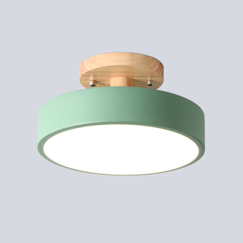 Brehn | Skandinavische LED-Deckenleuchte mit Holz | Moderne Trommelform für Flure und Eingänge | Energieeffiziente Beleuchtung