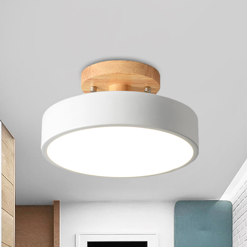 Brehn | Skandinavische LED-Deckenleuchte mit Holz | Moderne Trommelform für Flure und Eingänge | Energieeffiziente Beleuchtung