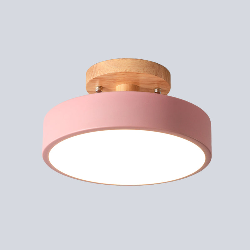 Brehn | Skandinavische LED-Deckenleuchte mit Holz | Moderne Trommelform für Flure und Eingänge | Energieeffiziente Beleuchtung