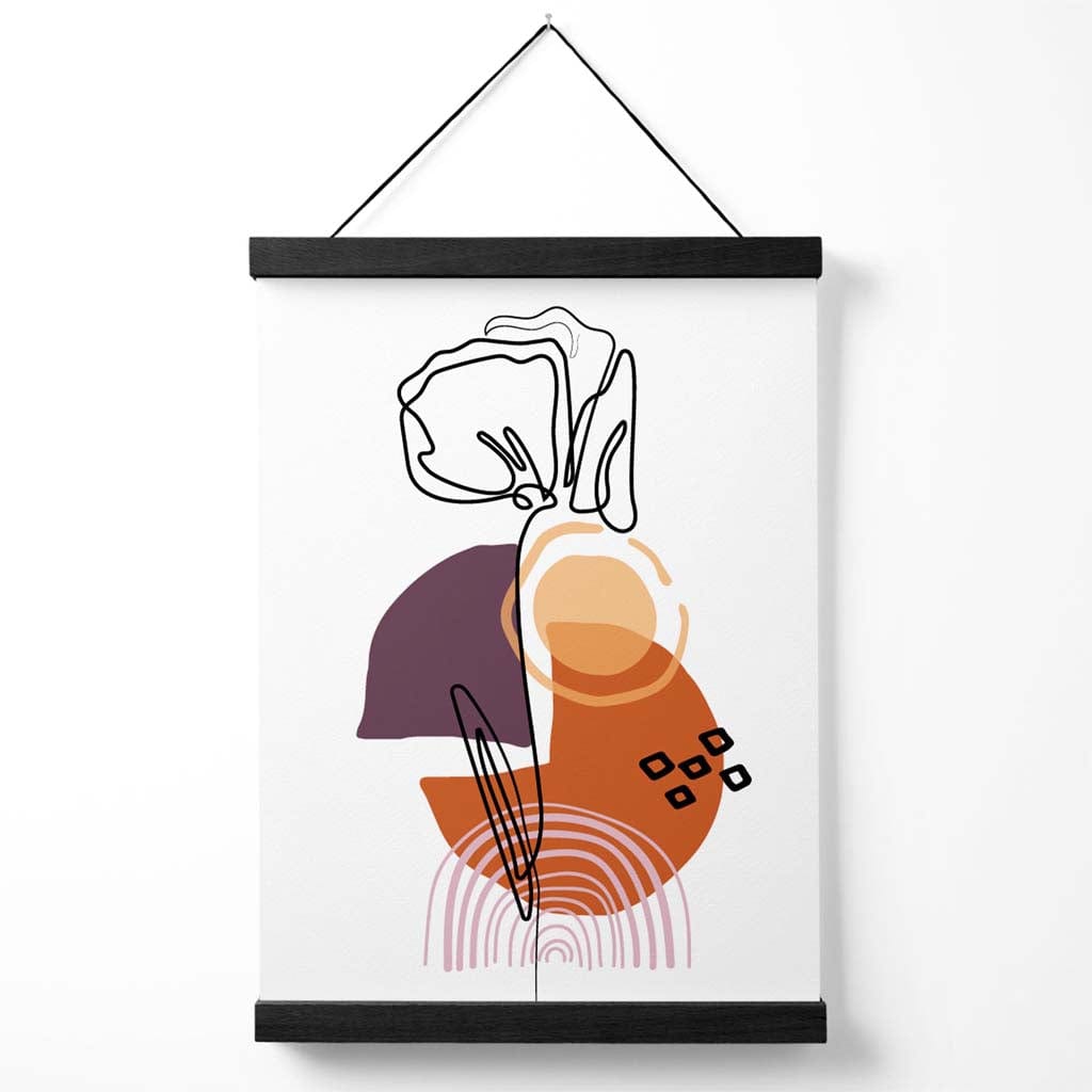 Nelkenblumen-Linienkunst mit Boho-lila und orangen Formen, Poster mit Aufhänger