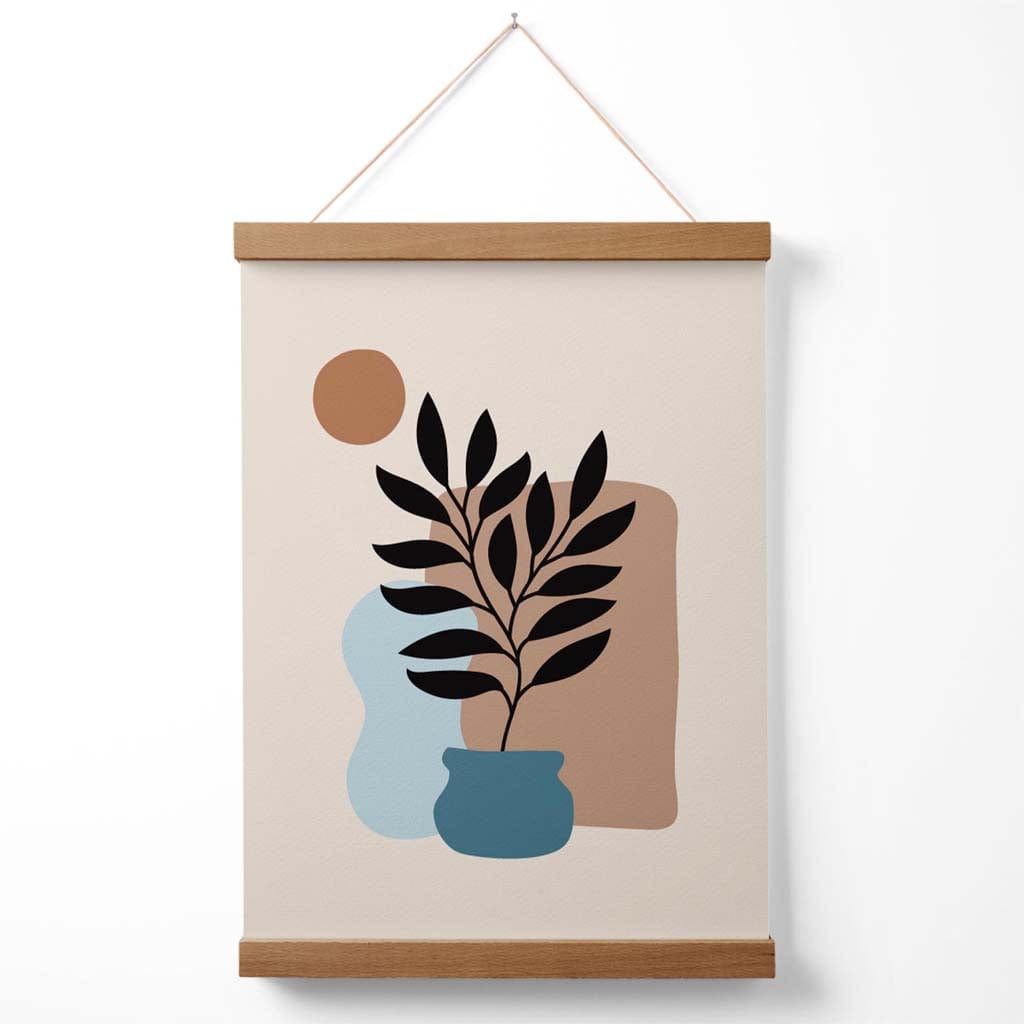 Beige, blaue und braune Boho-Blumenposter mit Aufhänger