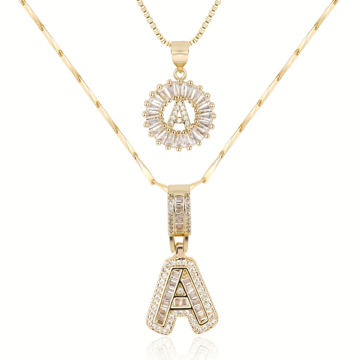 Brehn | 2pc 14k Diamant Buchstaben Initialen Halsketten