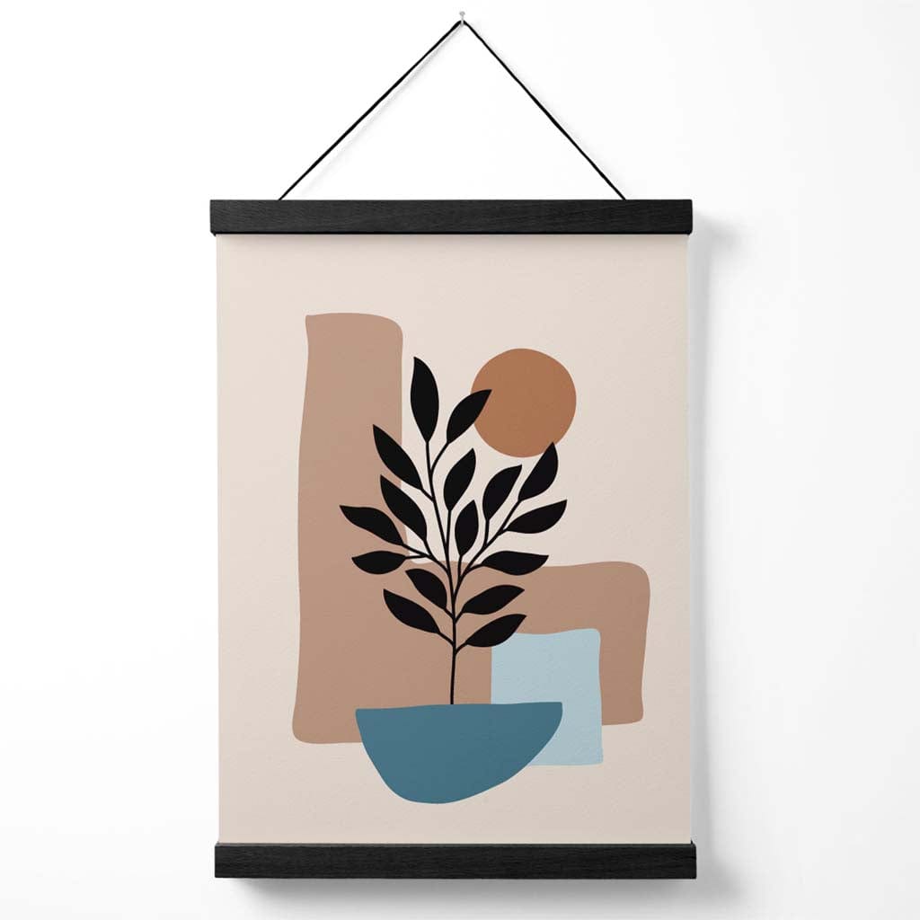 Braunes, beiges und blaues Boho-Blumenposter mit Aufhänger