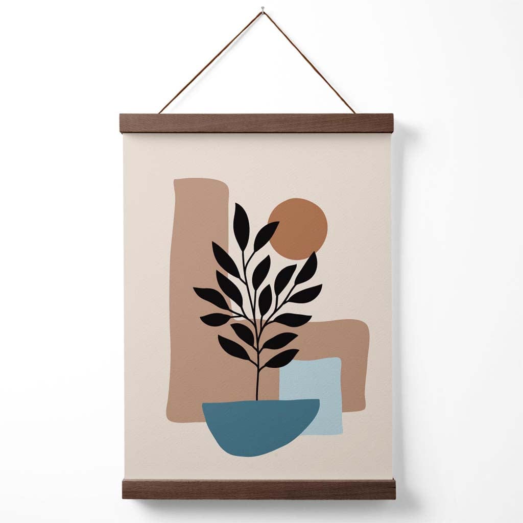 Braunes, beiges und blaues Boho-Blumenposter mit Aufhänger