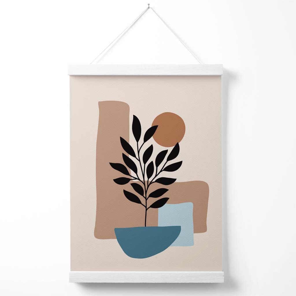 Braunes, beiges und blaues Boho-Blumenposter mit Aufhänger