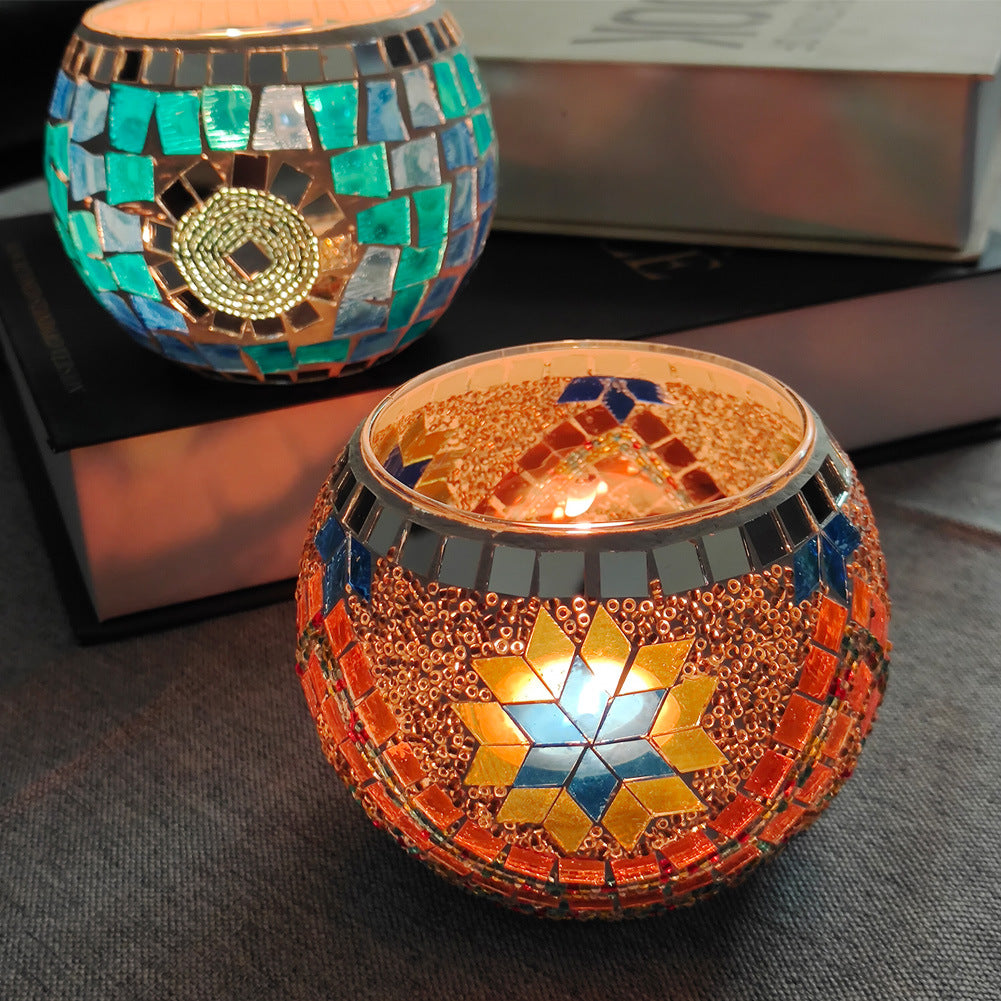 Europäischer Retro Glas Mosaik Teelichthalter
