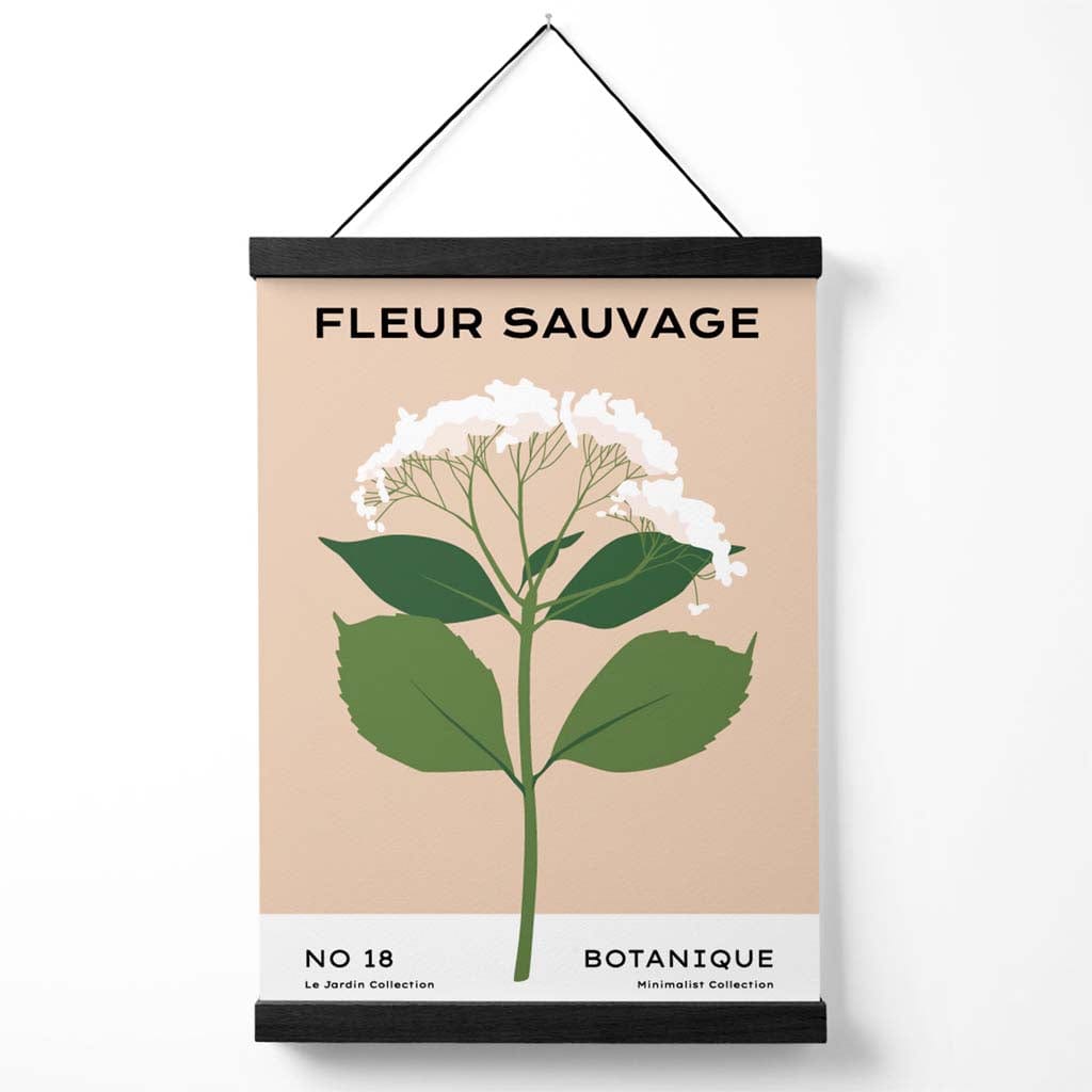 Minimalistisches Poster für einen Blumenmarkt in Beige und Grün mit Wildblumen, inklusive Aufhänger