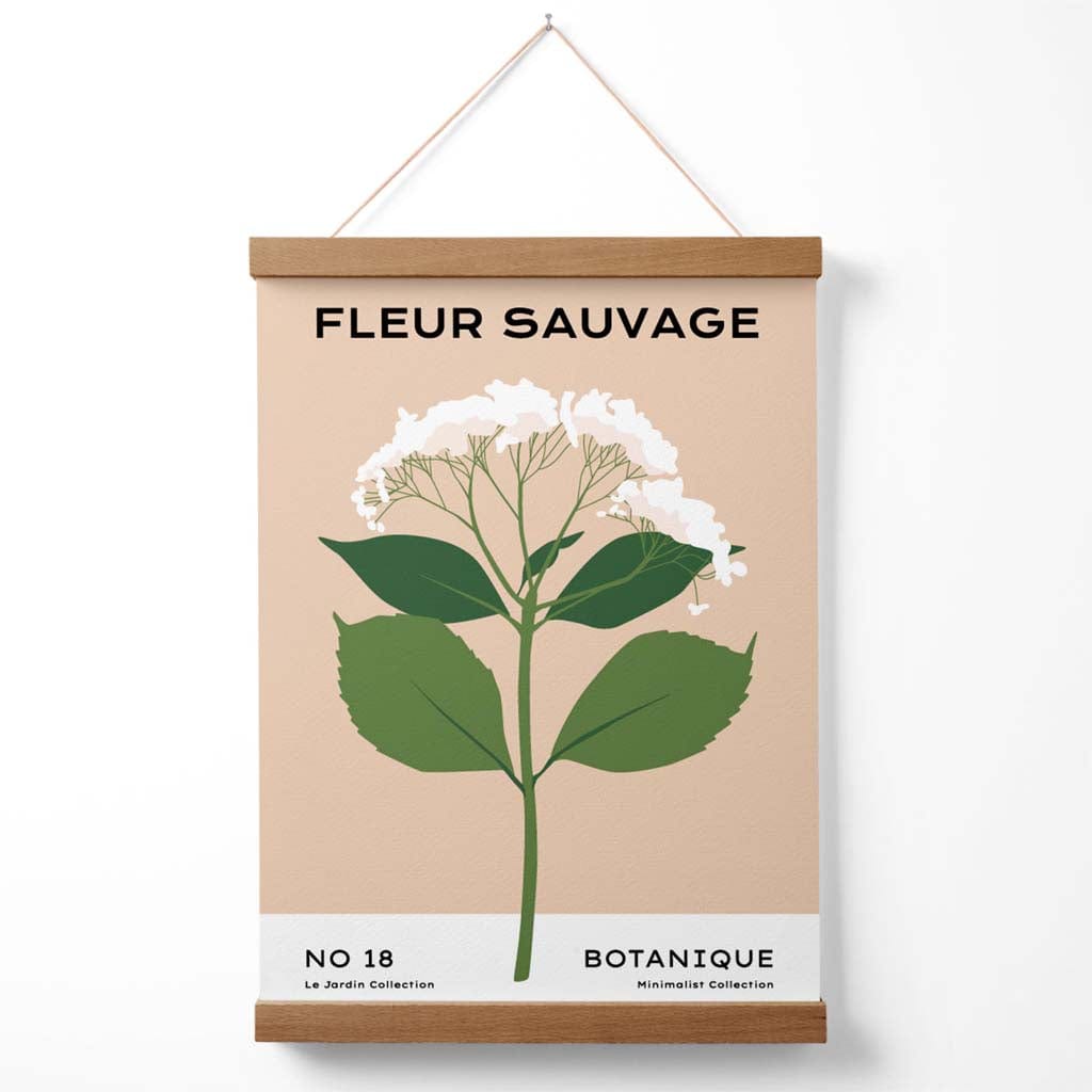 Minimalistisches Poster für einen Blumenmarkt in Beige und Grün mit Wildblumen, inklusive Aufhänger