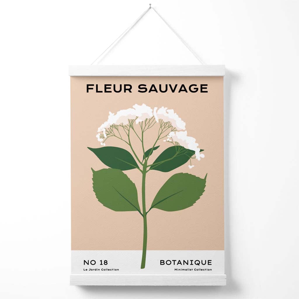 Minimalistisches Poster für einen Blumenmarkt in Beige und Grün mit Wildblumen, inklusive Aufhänger