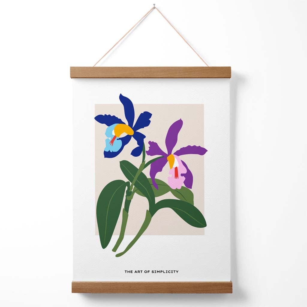 Marktplakat mit blau-violetten Irisblumen (schlichte Form) mit Aufhänger